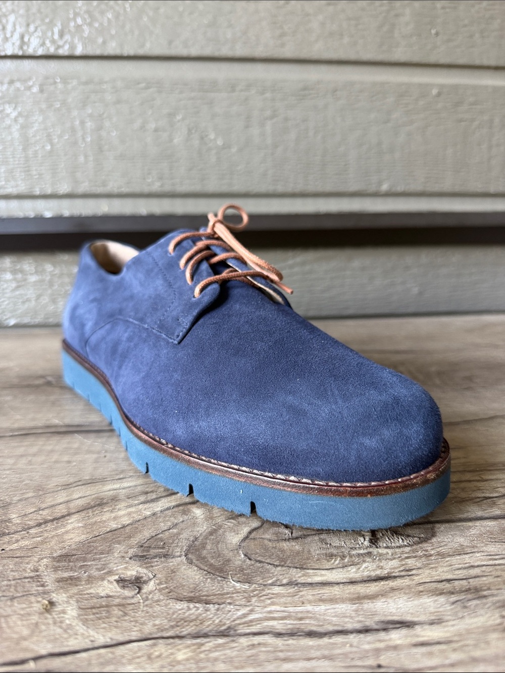 Samuel Hubbard Men's Navy Suede Derby Shoes Contrast Tan Laces size 11 narrow